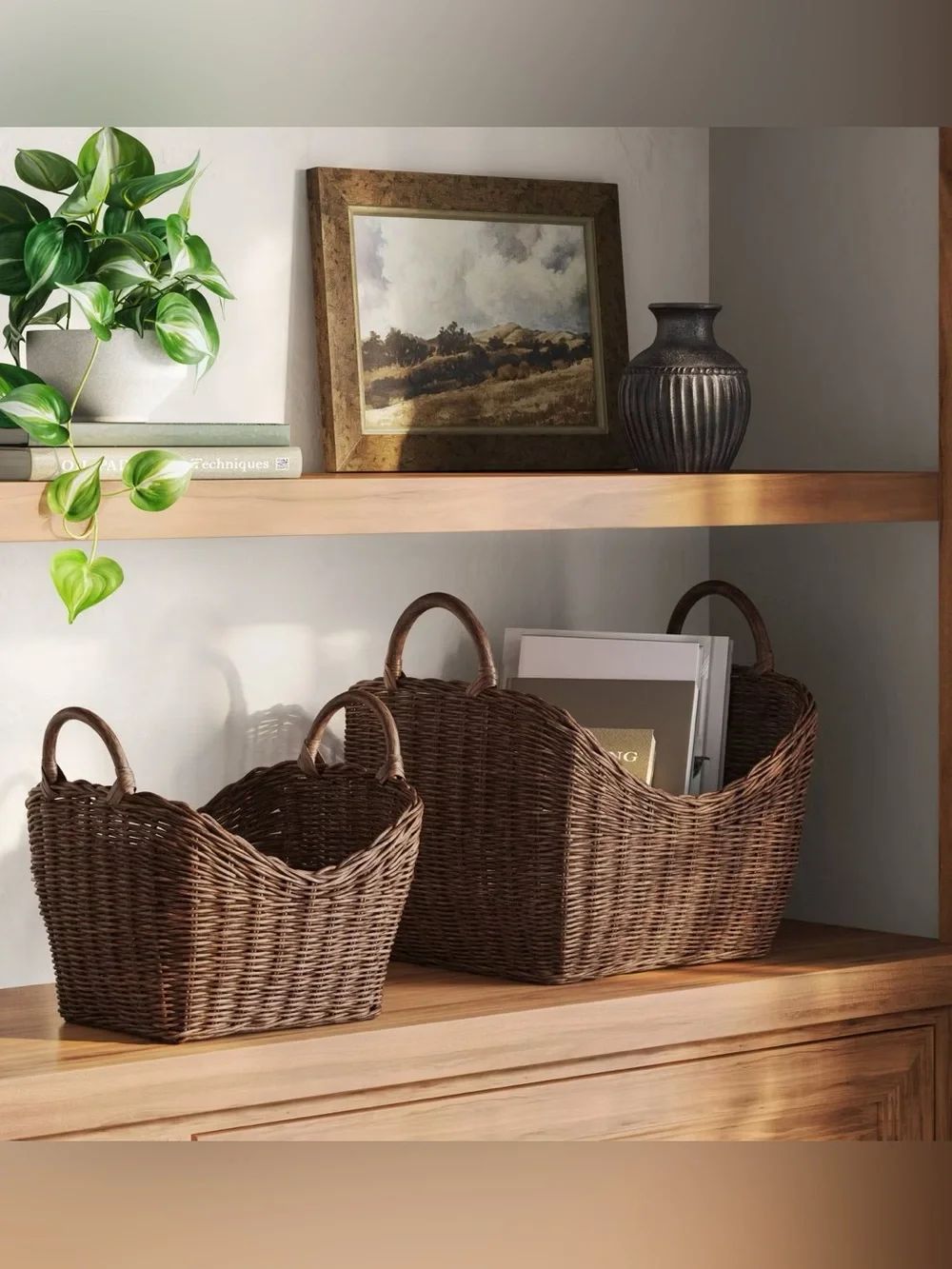 Small Dark Stain Rattan Basket Brown - Threshold